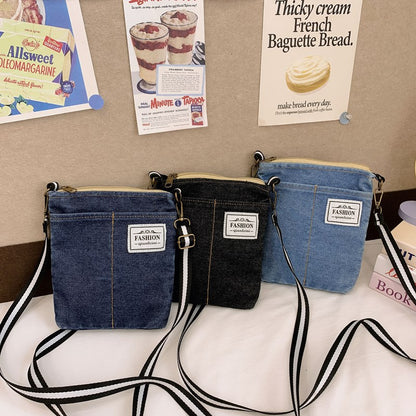 Trendy Cool Denim Children’s Fashion Patched Letter Small Square Bag