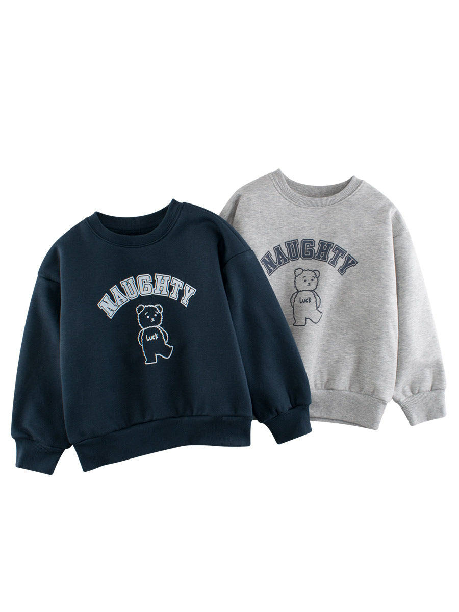 Baby Boy Kids Teddy and Letters Pattern Crew Neck Long Sleeves Warm Cozy Pullover