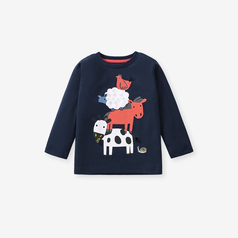 Arrival Autumn Kids’ Animals Cartoon Pattern Print Long Sleeves T-Shirt In European And American Style