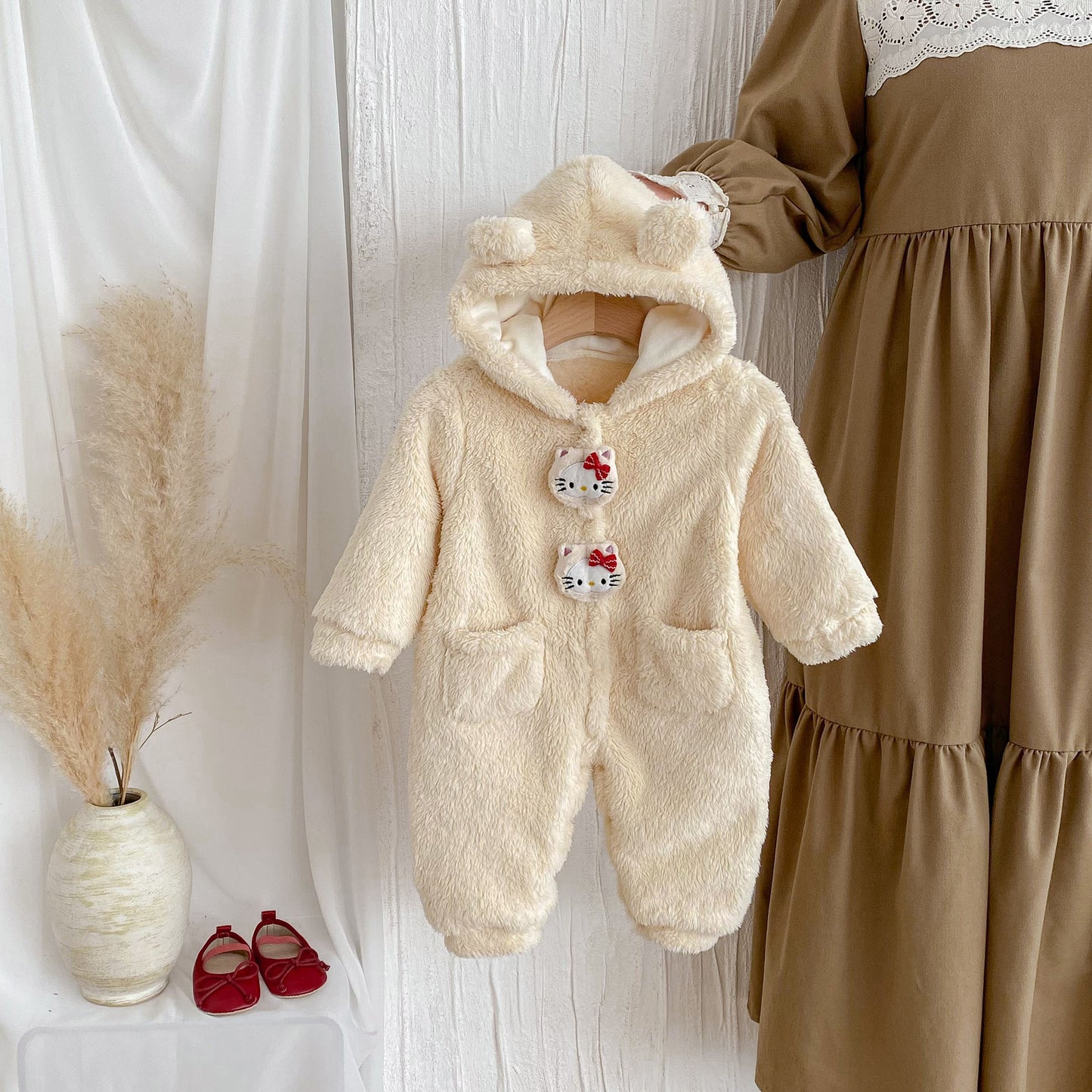 Winter New Arrival Baby Cute Teddy Hooded Design Warm Fleece Rompers