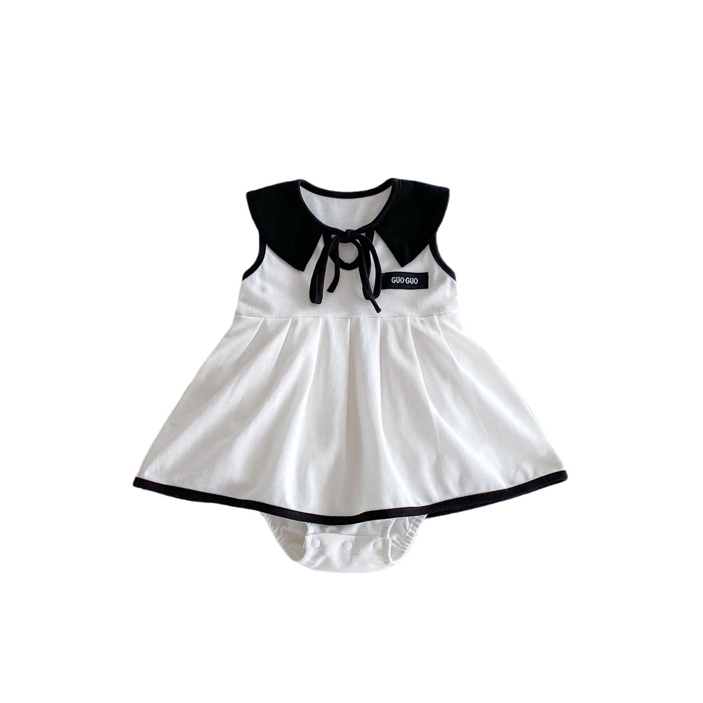 Summer New Arrival Baby Girls Sleeveless Letters Pattern Preppy Collar Onesies Dress