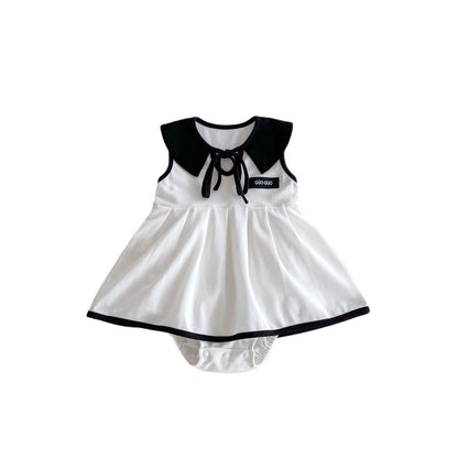 Summer New Arrival Baby Girls Sleeveless Letters Pattern Preppy Collar Onesies Dress