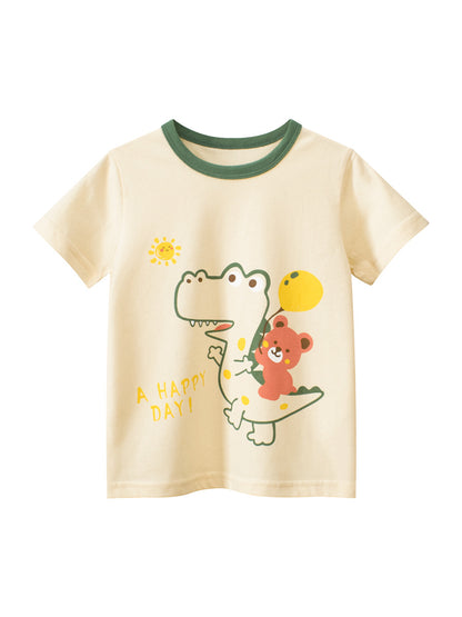 Camiseta con estampado de dinosaurio y osito de peluche de dibujos animados para niños en estilo europeo y americano 