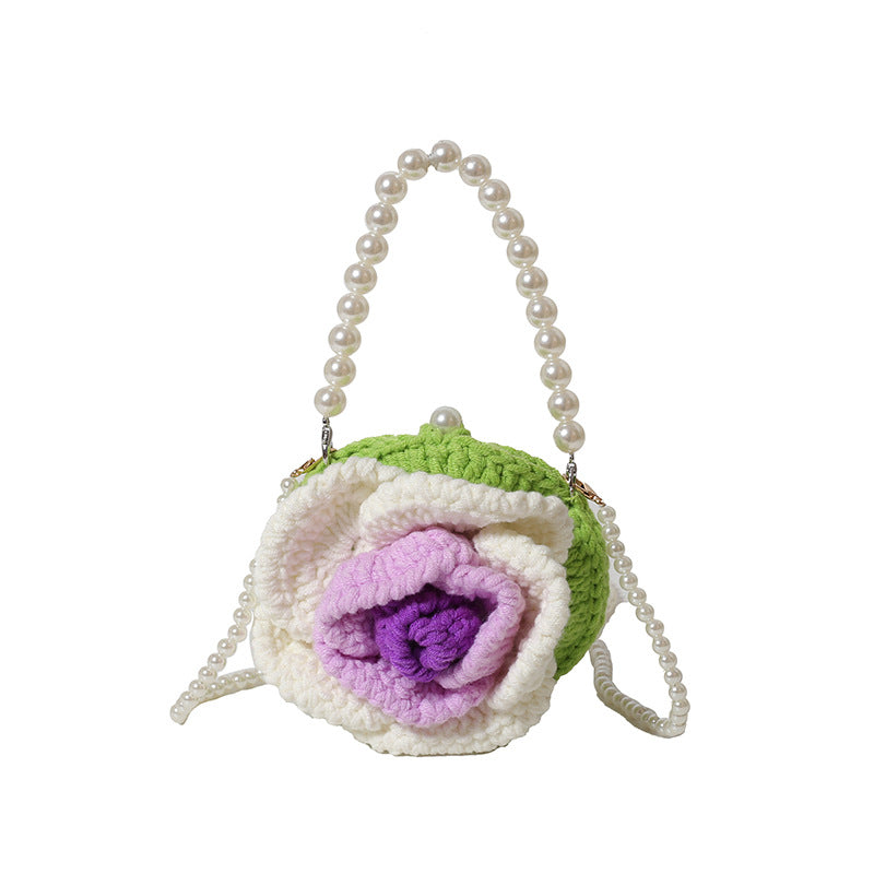 Sweet Flower Ladies’ Knitted Mini Pearl Handbag