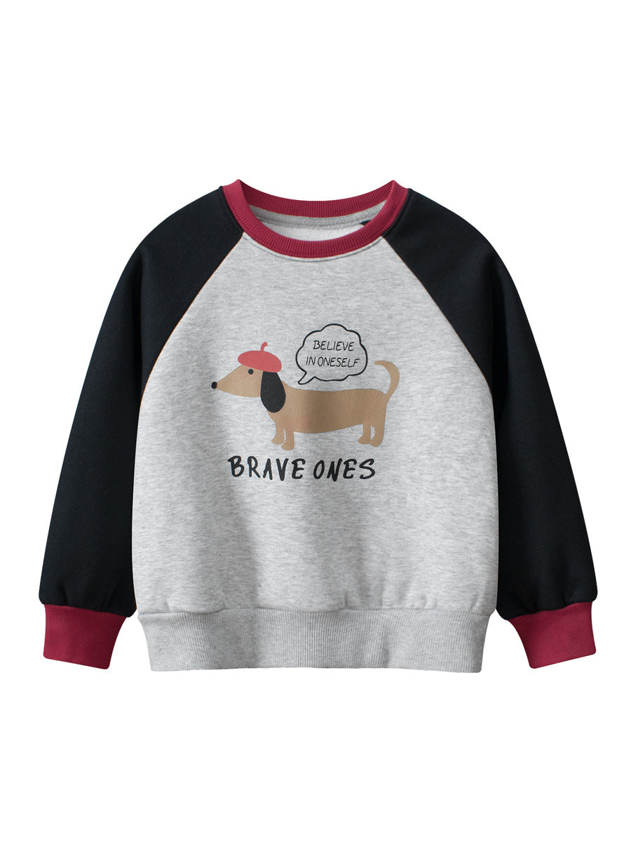 Baby Boy Kids Puppy and Letters Pattern Crew Neck Long Sleeves Warm Cozy Pullover