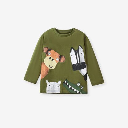 Arrival Autumn Kids’ Animals Cartoon Pattern Print Long Sleeves T-Shirt In European And American Style