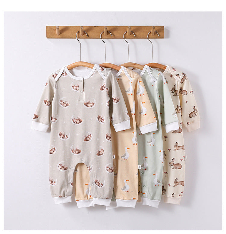 Autumn and Spring New Arrival Baby Unisex Simple Animals Cartoon Pattern Long Sleeves Rompers