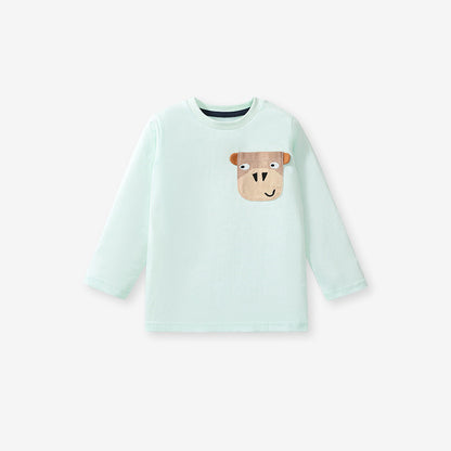 Design Autumn Kids’ Animals Cartoon Pattern Pocketed Long Sleeves T-Shirt In European And American Style