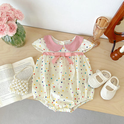 Hot Selling Summer Girls Colorful Dots Pattern Peter Pan Collar Thin Onesies