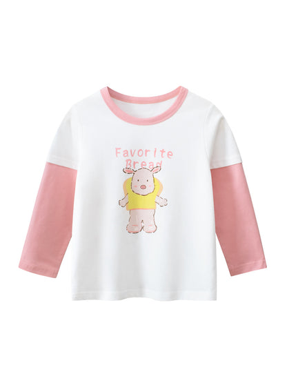 Sudadera con capucha de manga larga con cuello redondo y estampado de letras y dibujos animados de animales para niñas y niños recién llegados de otoño 