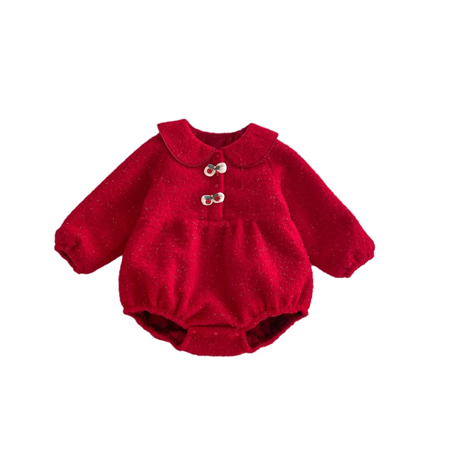 Winter Arrival Baby Girls Cute Cherry Attached Red Long Sleeves Onesies