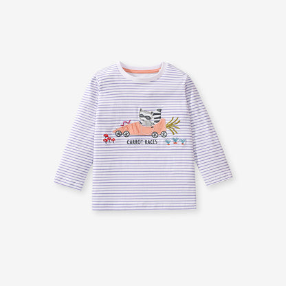 Arrival Autumn Kids’ Long Sleeves Cartoon And Striped Pattern T-Shirt In European And American Style For Summer