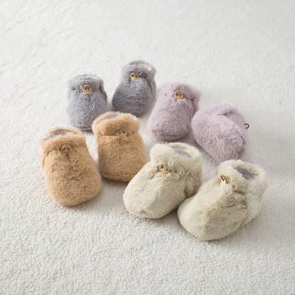 Winter Hot Selling Baby Simple Plain Thickened Fleece-lined Warm Soft Bottom Shoes