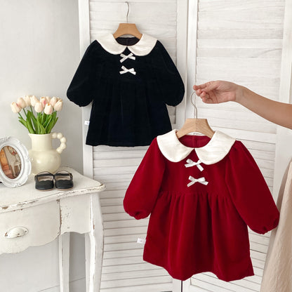 Autumn and Winter New Arrival Baby Girls Long Sleeves Peter Pan Collar Cozy Dress