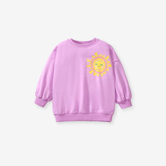 Spring And Autumn Girls Cute Cartoon Happy Sun Print Top Sweatshirt Pullover