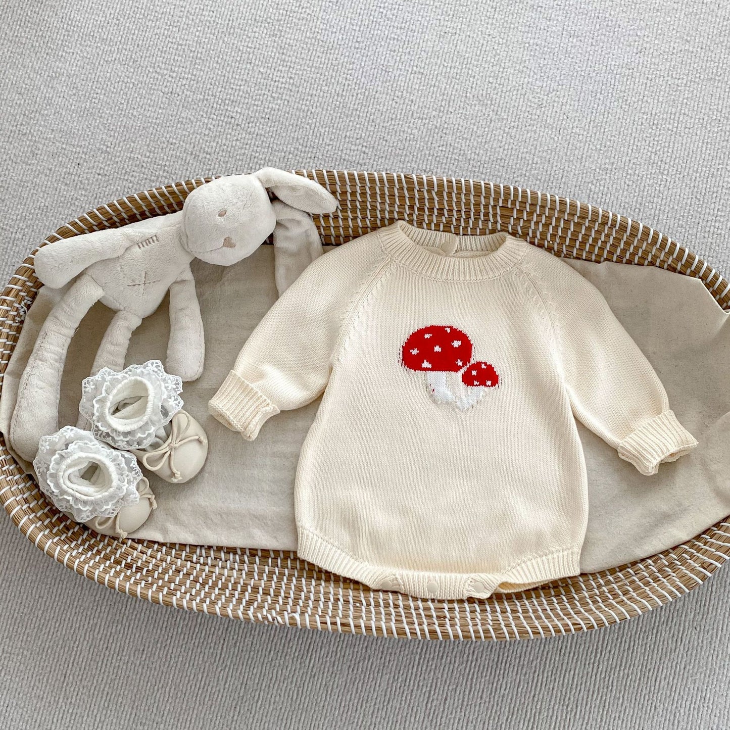 Arrival Autumn Baby Unisex Long Sleeves Mushrooms Jacquard Pattern Knitted Onesies