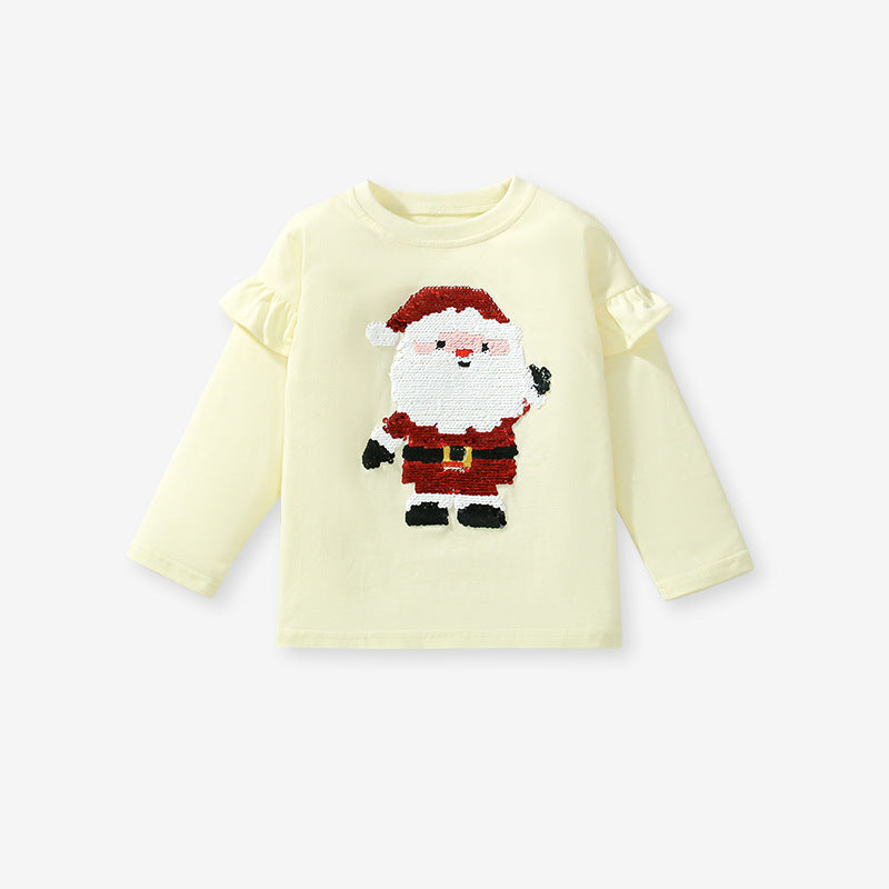 Arrival Autumn Girls’ Christmas Cartoon Santa Claus Pattern Long Sleeves T-Shirt In European And American Style For Summer