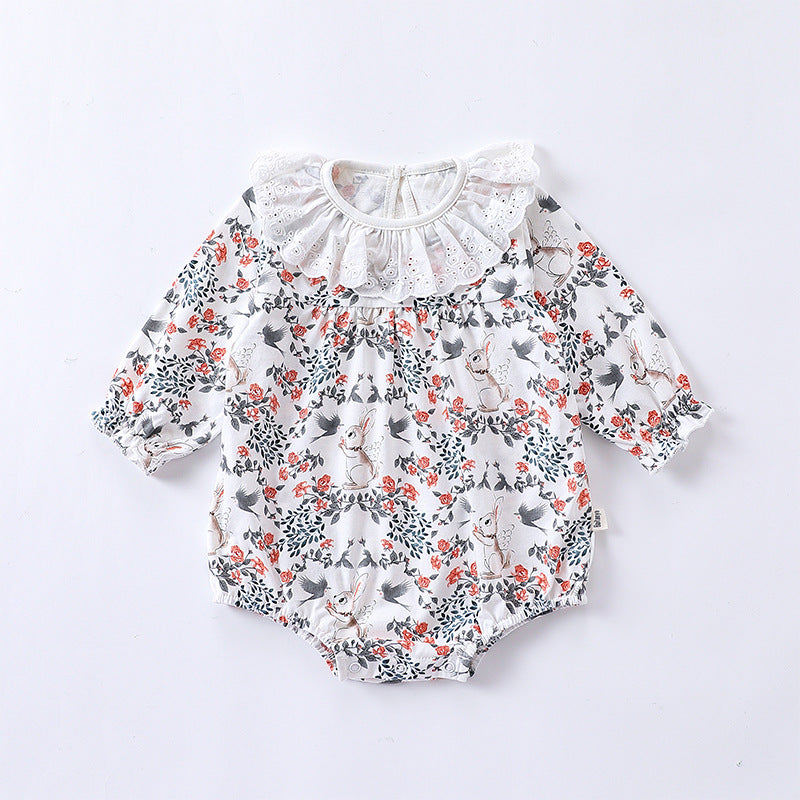 Floral Pattern Ruffle Neck Triangle Onesies