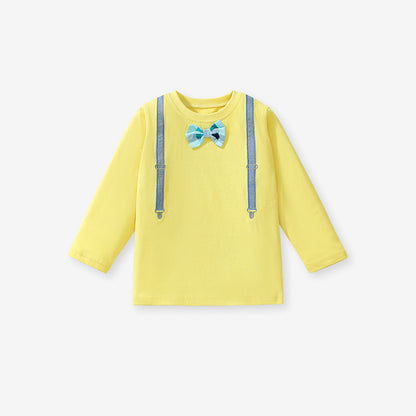 Arrival Autumn Girls’ Bow-Knot Attached Long Sleeves T-Shirt In European And American Style