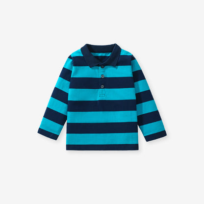 Autumn New Design Kids Blue Striped Pattern Long Sleeves Polo Shirt