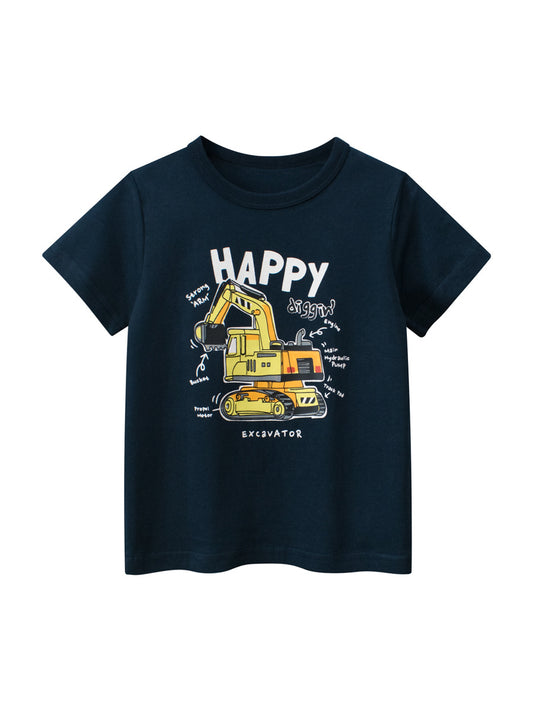 Boys’ Cartoon Digger Pattern T-Shirt In European And American Style