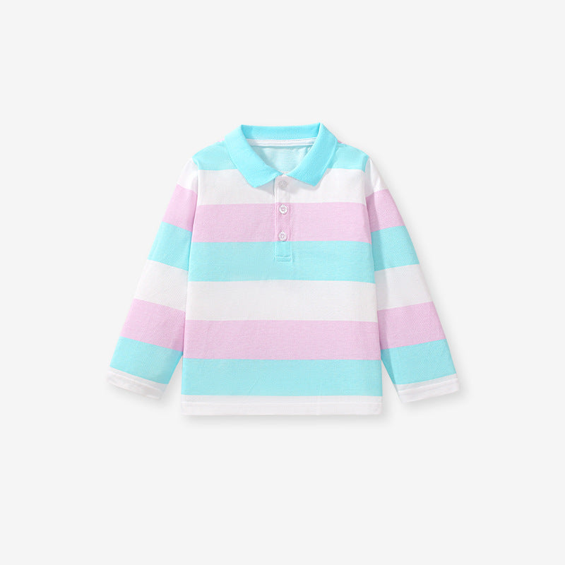 Polo de manga larga con estampado de rayas de colores para niños, nuevo diseño de otoño 