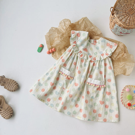 Summer Baby Kids Girls Sleeveless Colorful Polka Dots Dress