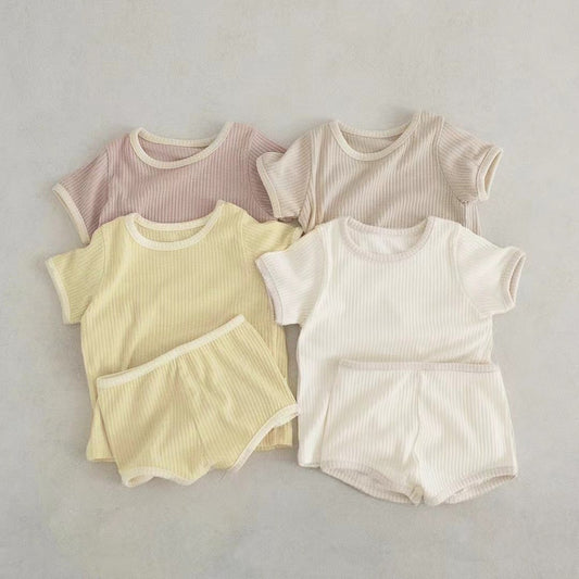 Summer New Arrival Baby Kids Unisex Casual Simple Versatile Short Sleeves Top And Shorts, Clothing Set