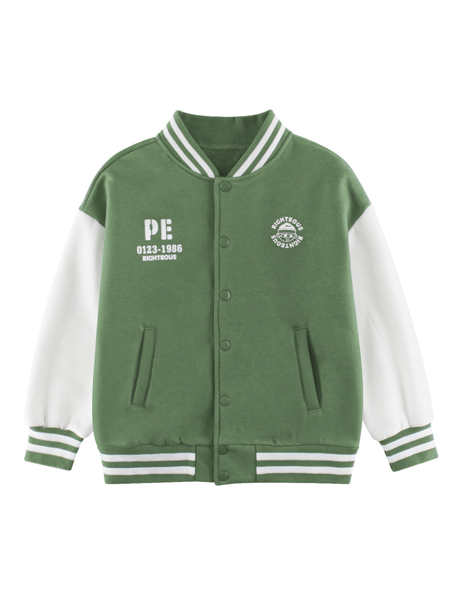 Boys and Girls Letters Pattern Contrast Design Single Breasted Baseball Coat