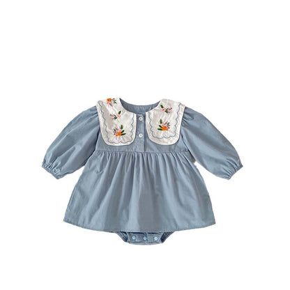 Autumn New Arrival Baby Girls Long Sleeves Flowers Embroidered Pattern Crew Neck Onesies Dress