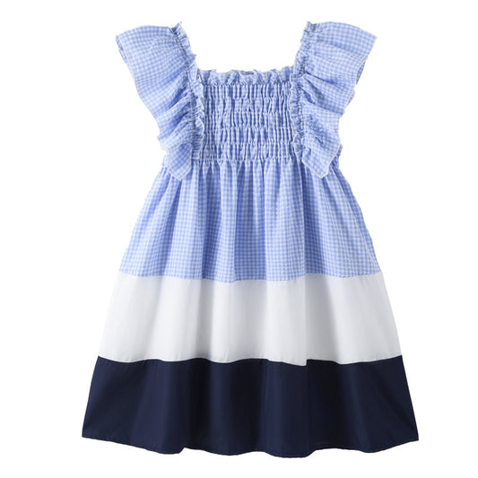 Vestido sin mangas de algodón a cuadros con retazos de colores estilo francés para niñas de verano muy vendido 