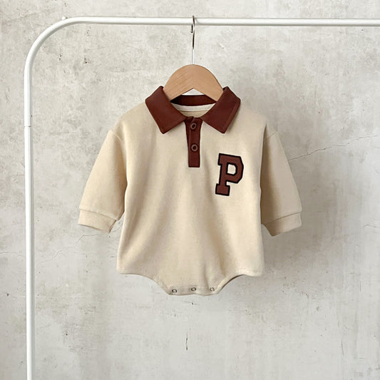 Autumn New Arrival Baby Boys And Girls Letter Pattern Long Sleeves Turn-Down Collar Onesies