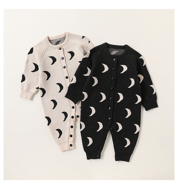 Autumn and Spring New Arrival Baby Unisex Simple Moon Pattern Knitted Long Sleeves Rompers/Cardigan