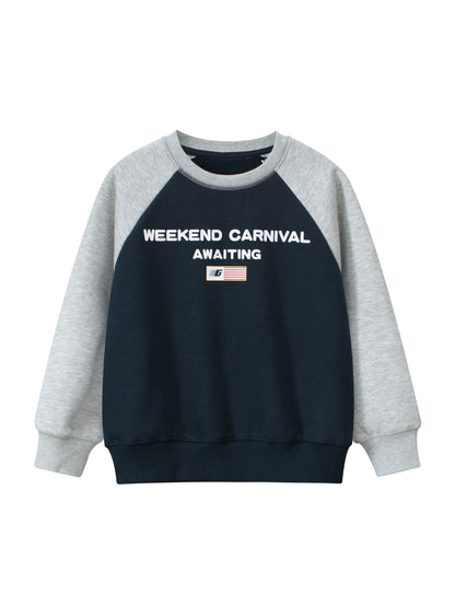 Autumn and Winter New Arrival Kids Boys Letters Print Crew Neck Long Sleeves Color Patchwork Sweatshirt