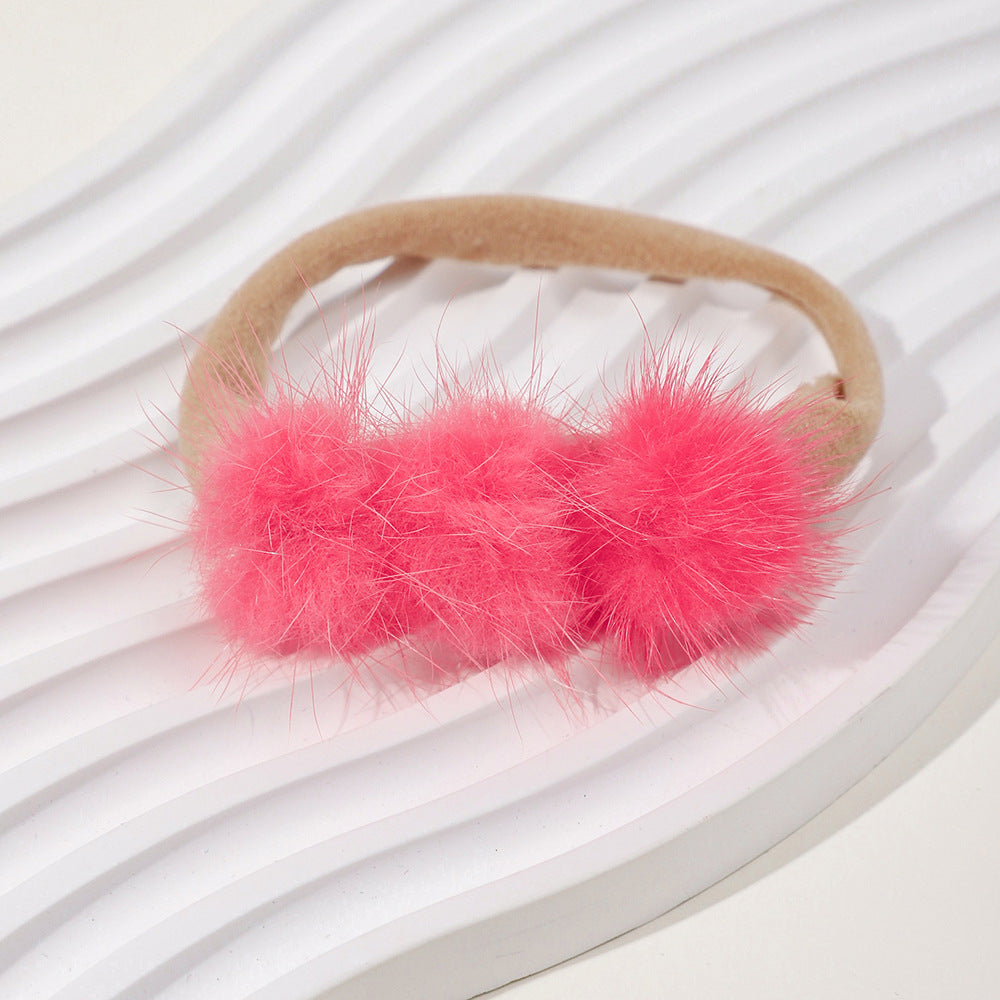 Soft and Comfortable Mink Baby Elastic Hairband with Pom Pom