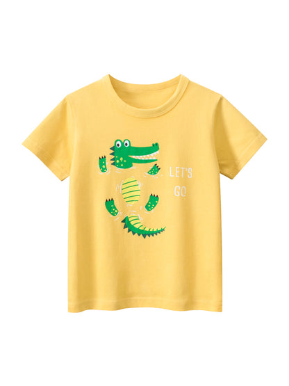 Boys’ Cartoon Alligator Print T-Shirt In European And American Style