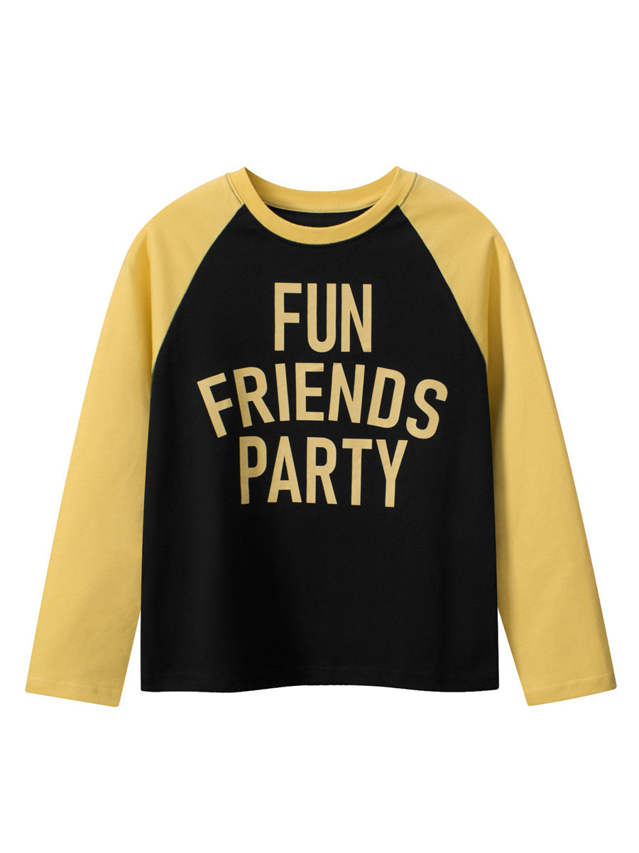 Arrival Kids Boys Letters Print Crew Neck Long Sleeves Color Patchwork Top