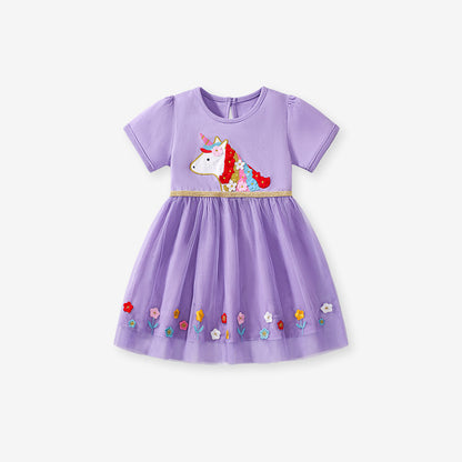 Summer Mesh Princess Dress for Girls, European and American Cute Baby Dress