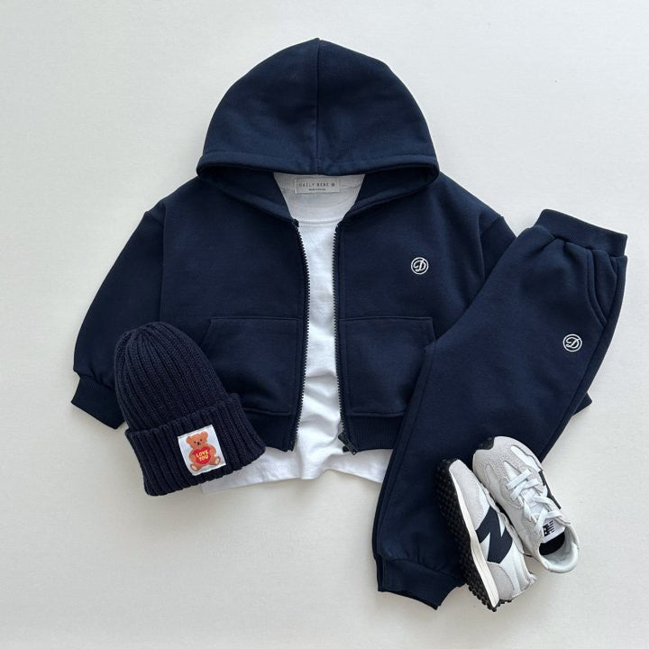 Conjunto de ropa unisex para niños, con capucha y pantalones, de manga larga, con cremallera y logotipo de letras, informal, para primavera y otoño 