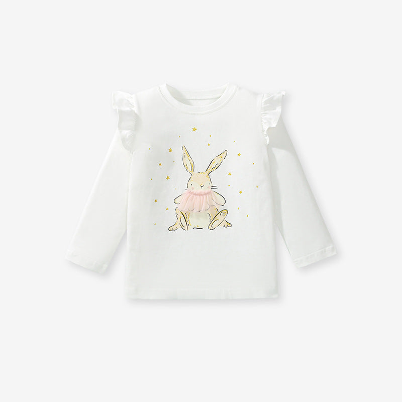 Arrival Autumn Girls’ Vivid Rabbits Cartoon Long Sleeves T-shirt in European and American Style