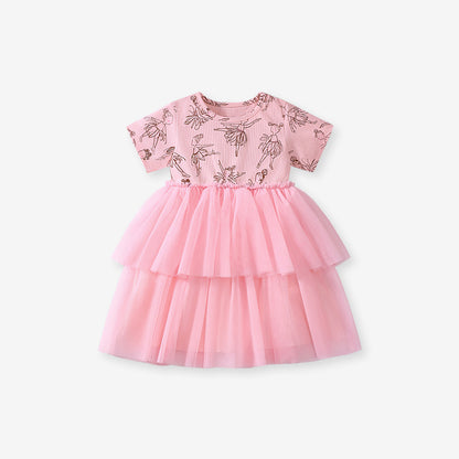 Summer Mesh Princess Dress for Girls, European and American Cute Baby Dress