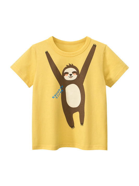 Camiseta para niño con estampado de letras y mono travieso de dibujos animados en estilo europeo y americano 