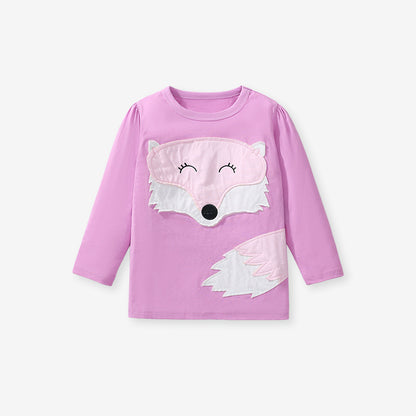 Autumn Girls’ Cute Fox Cartoon Pattern Long Sleeves T-Shirt In European And American Style For Summer