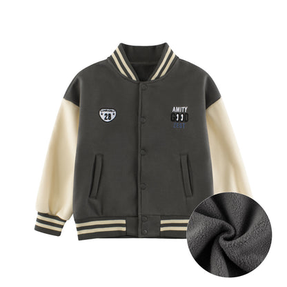 Boys and Girls Letters Pattern Contrast Design Single Breasted Baseball Coat