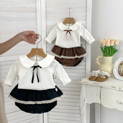 Arrival Autumn Baby Girls Long Sleeves Simple Top Shirt and Lace Facing Bloomers – Matching Set