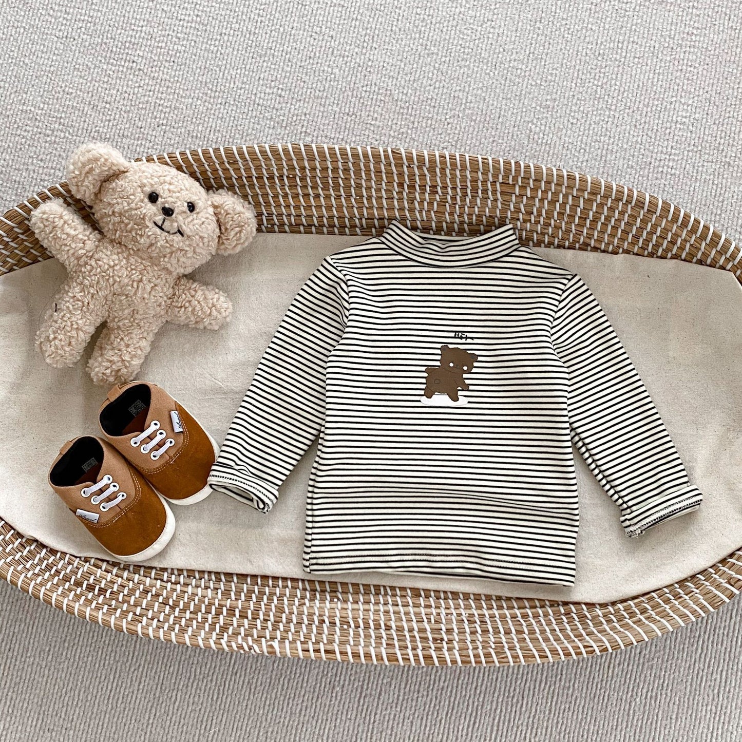 Arrival Autumn Baby Unisex Long Sleeves Striped Teddy Top Shirt and Denim Jeans – Matching Set