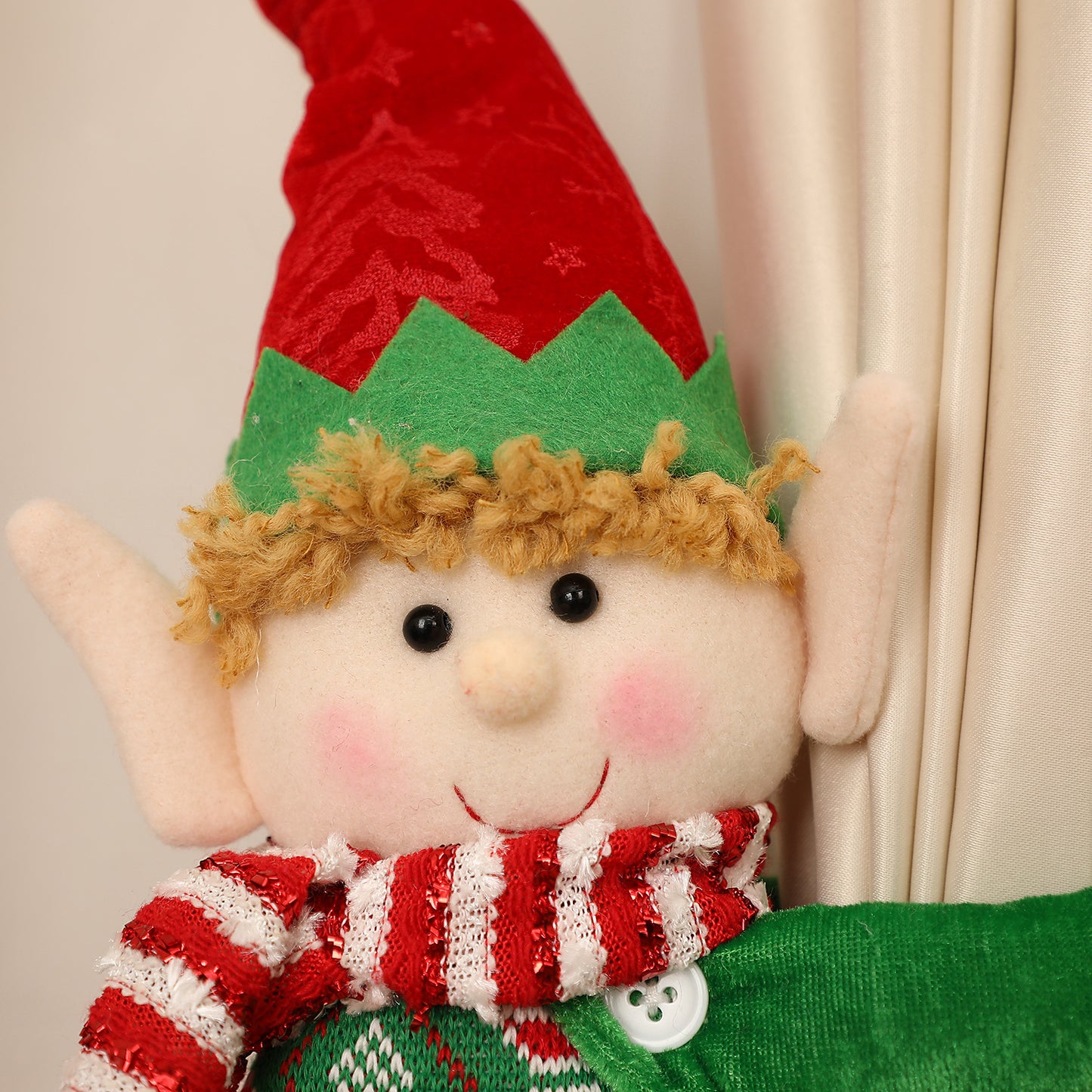 Red and Green Elf Doll Window Curtain Decoration for Christmas Party Play