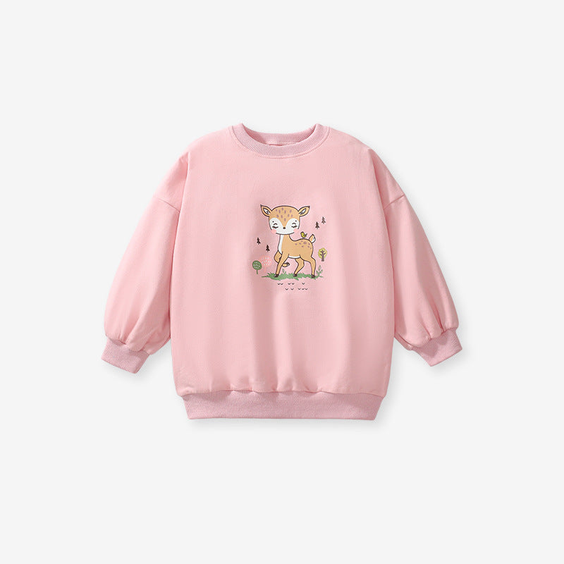 Autumn Baby Kids Girls Cartoon Little Deer Pattern Pullover Clothing Long Sleeves Top Sweatshirt