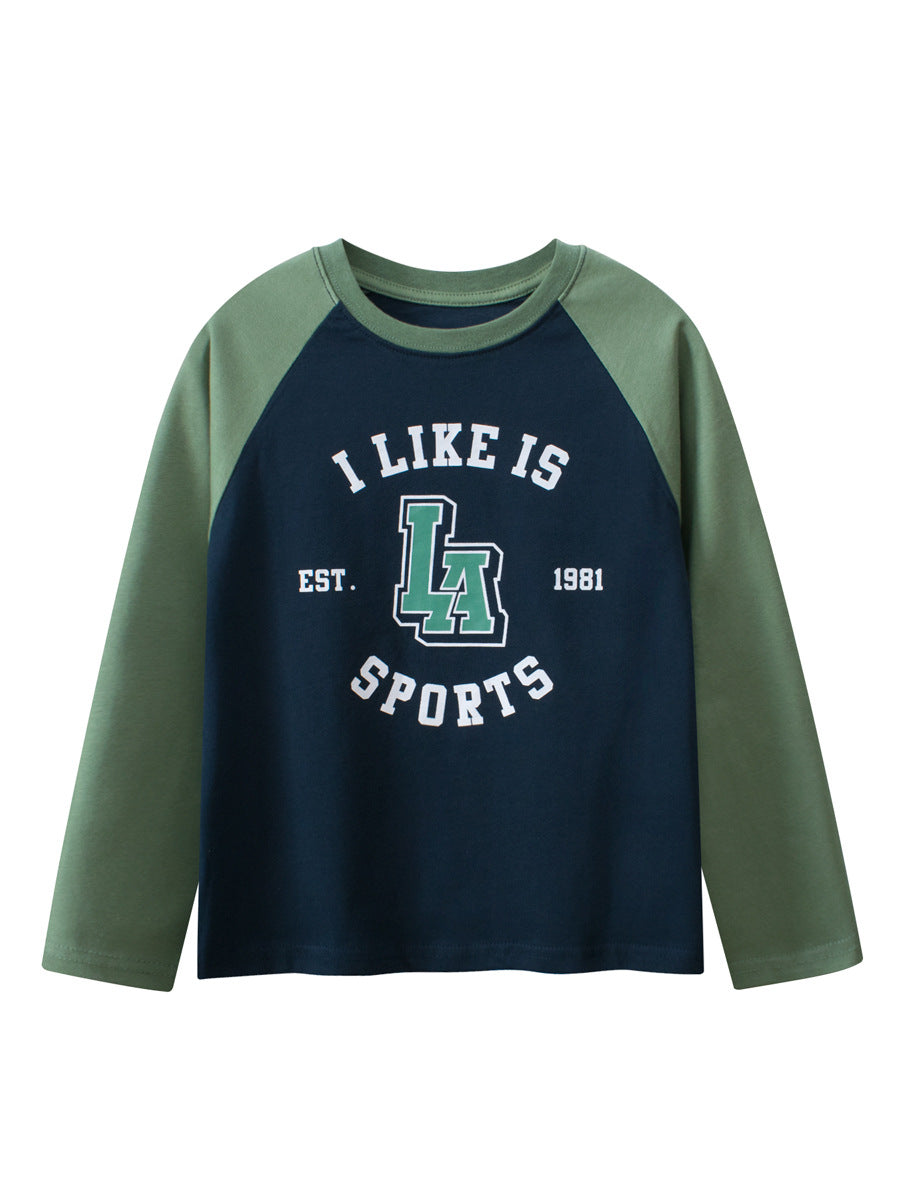 Arrival Kids Letters Print Crew Neck Long Sleeves Color Patchwork Sweatshirt