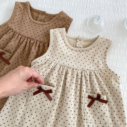 Autumn Baby Girls Long Sleeves Simple Knitted Top and Dots Pattern Sleeveless Dress – Clothing Set